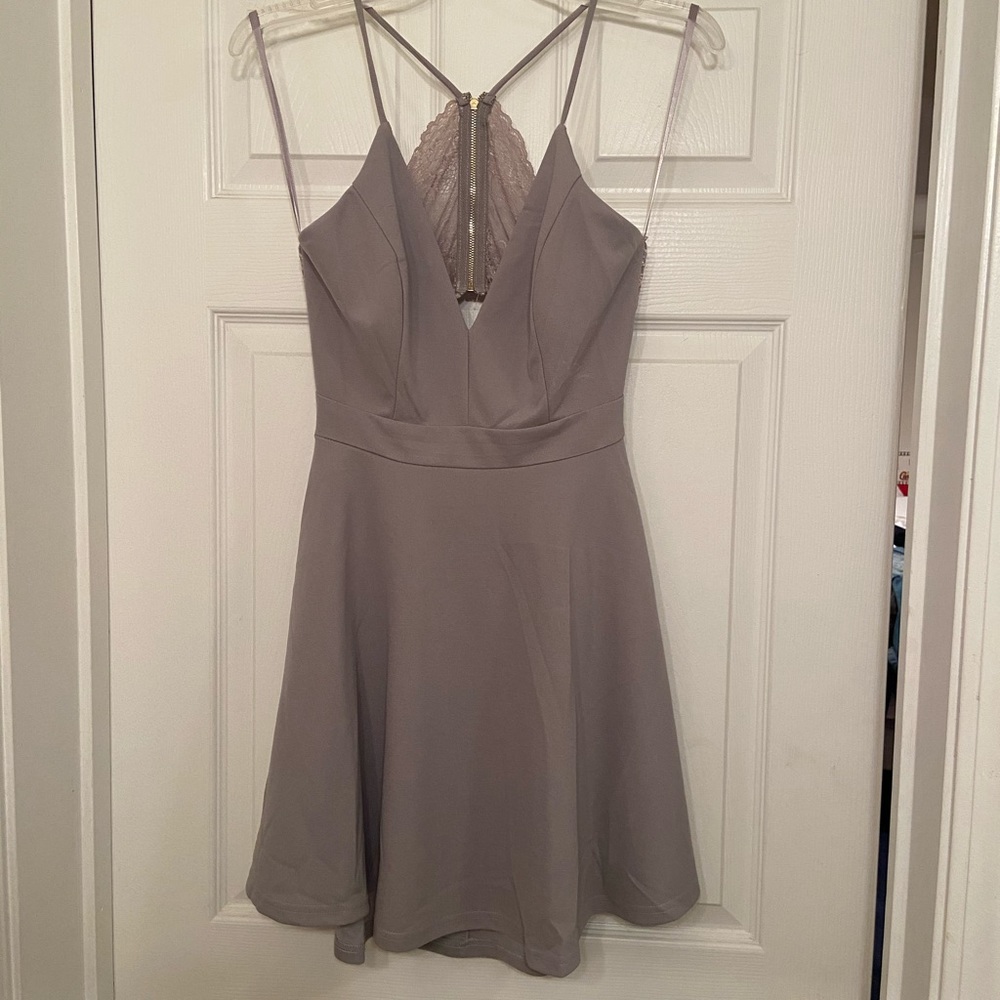 Gray flowy, lace dress